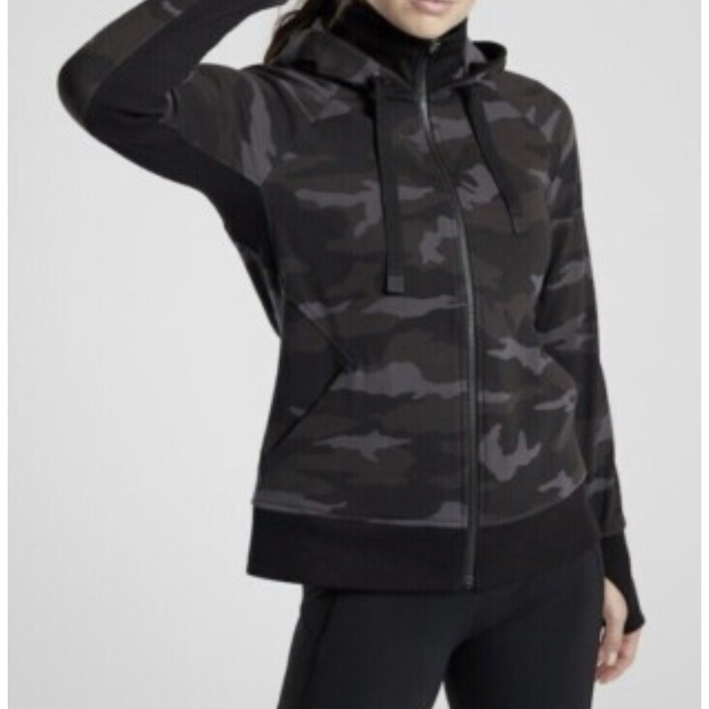 ATHLETA Jacket Women's Small Hoodie Camo Sweatshirt Full Zip Athleisure Outdoor